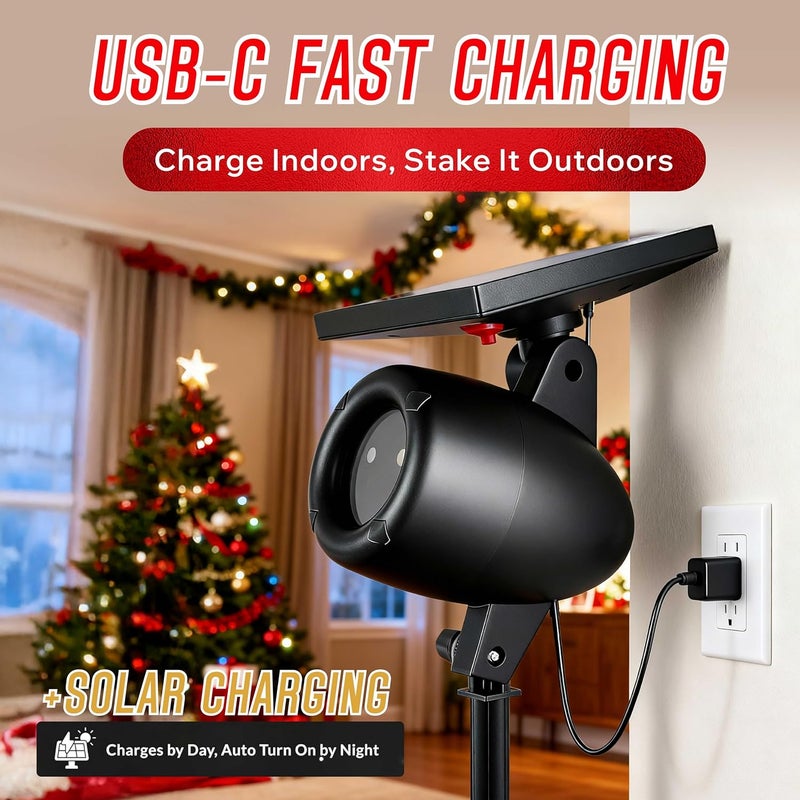 Emson STARTASTIC Solar Wireless Christmas Lights Show Projector, LED Solar Outdoor Christmas Decorations Without Wires for Easy Installation, Auto-On, Remote Control, Waterproof, 5 Modes, for House, Party - Image 4